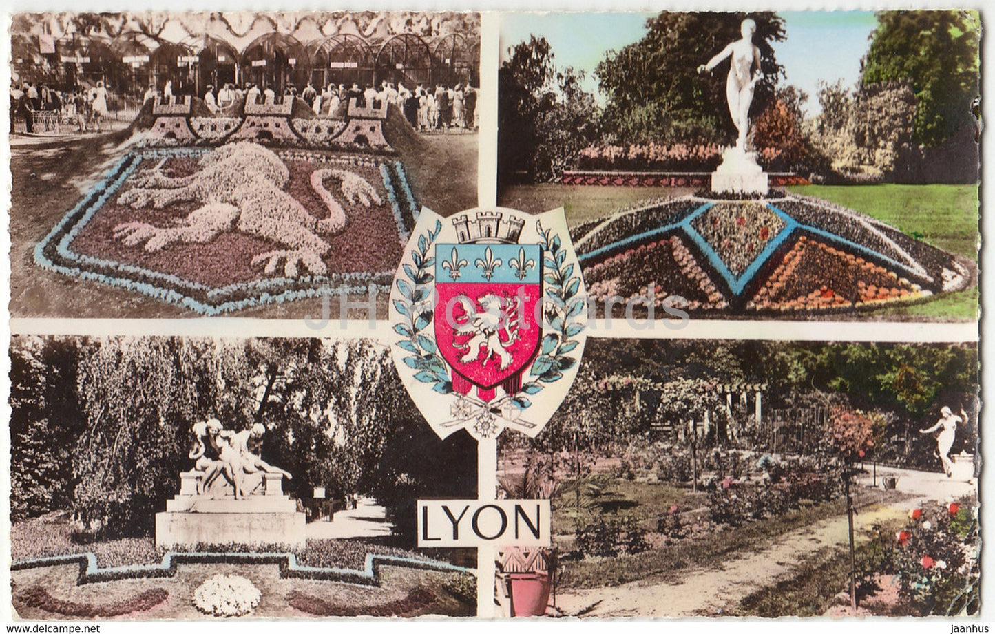 Lyon - Rhone - Ecusson du Lion - La Flore - Le Secret - La Roseraie - old postcard - 1959 - France - used - JH Postcards