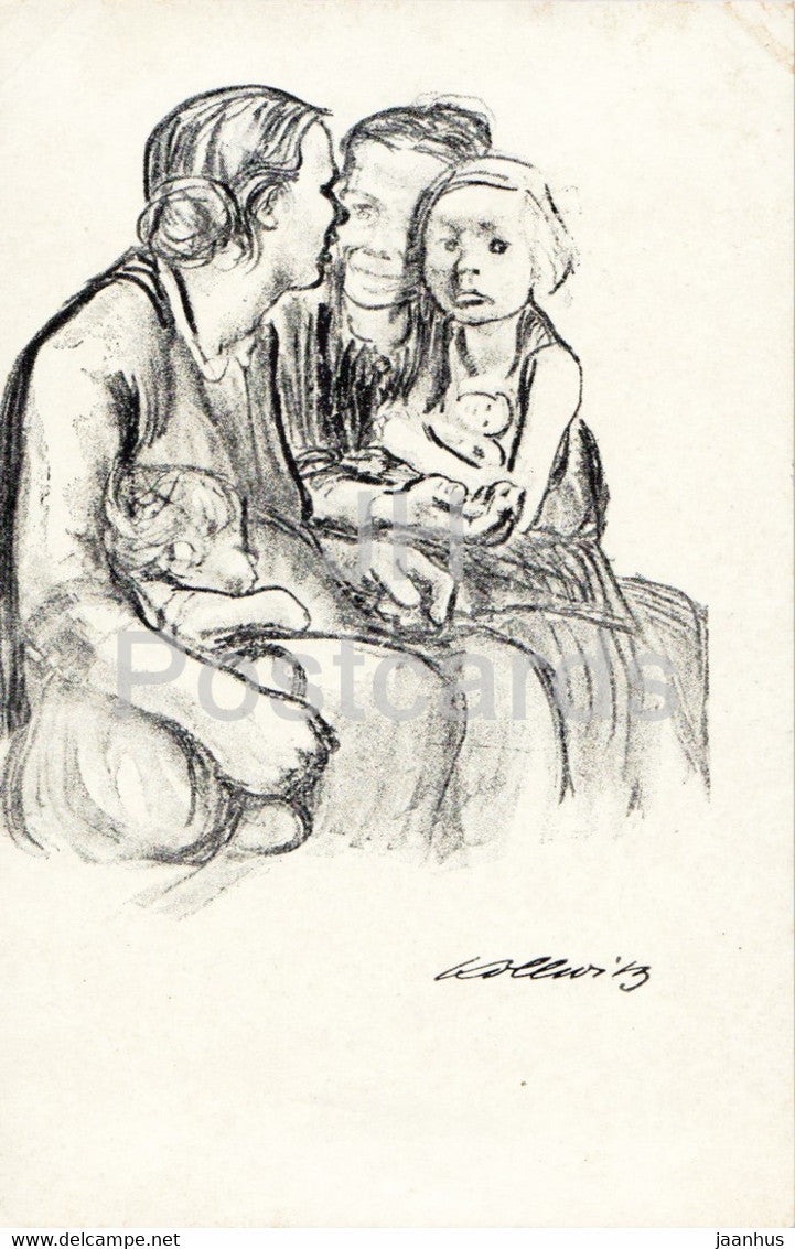 painting by Kathe Kollwitz - Frauen im Gesprach - Women in conversation - German art - Germany – unused - JH Postcards