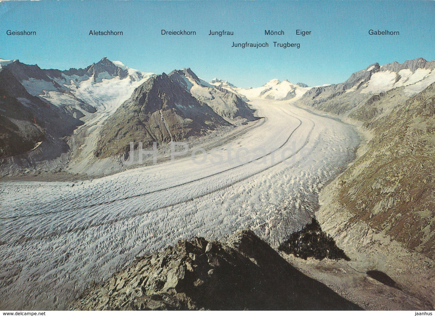 Eggishorn 2926 m - Grosser Aletschgletscher mit Marjelensee Aletschhorn Jungfrau - 18659 - 1973 - Switzerland - used - JH Postcards