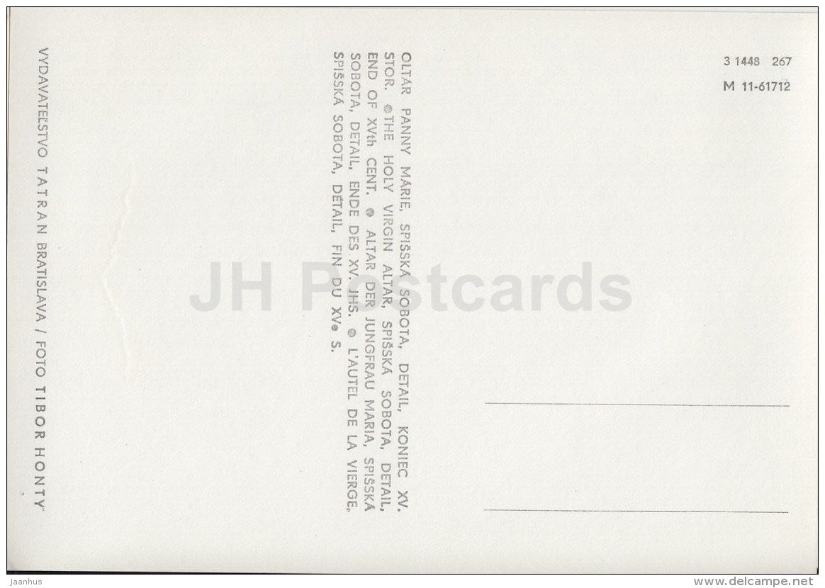 The Holy Virgin Altar , Spisska Sobota , detail - Gothic Sculpture of Slovakia - 1967 - Czechoslovakia - unused - JH Postcards