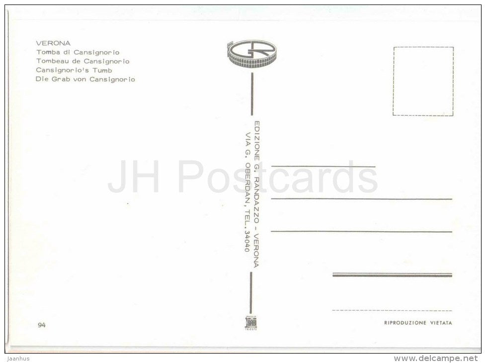 Tomba di Cansignorio - Cansignorio´s Tomb - Verona - Veneto - 94 - Italia - Italy - unused - JH Postcards