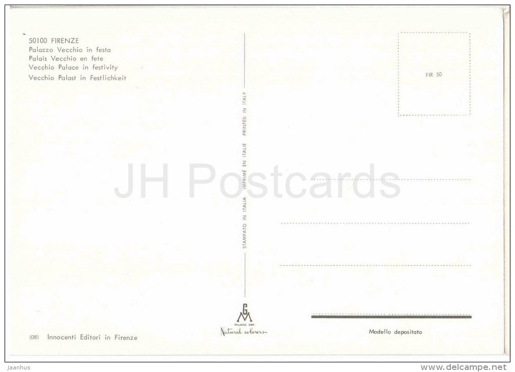 Palazzo Vecchio in Festa - Vecchio Palace in Festivity - Firenze - Toscana - FIR 50 - Italia - Italy - unused - JH Postcards