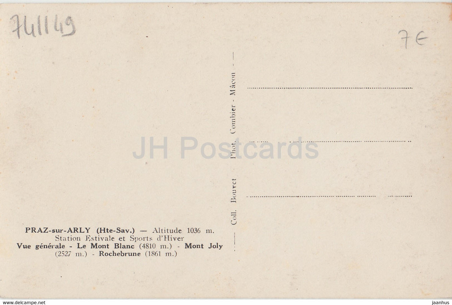 Praz sur Arly - Station Estivale et Sports d'Hiver - Vue Generale - Mont Blanc - alte Postkarte - Frankreich - unbenutzt