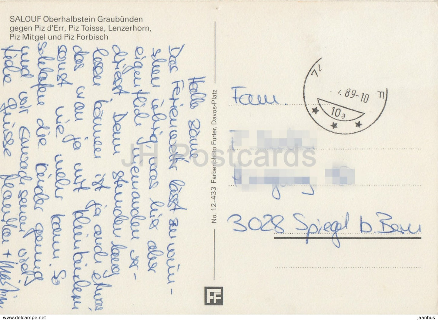 Salouf - Oberhalbstein Graubunden - Piz d'Err - Piz Toissa - Lenzerhorn - Pizz Mitgel - 1989 - Suisse - d'occasion