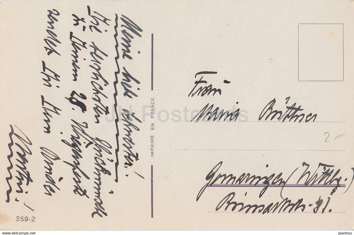 Blumen - Hufeisen - Haus - Illustration - 369-2 - alte Postkarte - Frankreich - gebraucht