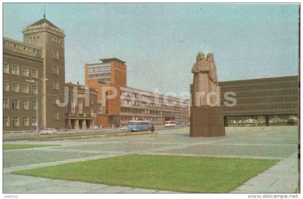 Latvian Red Riflemen Square - trolleybus - Riga - 1976 - Latvia USSR - unused - JH Postcards