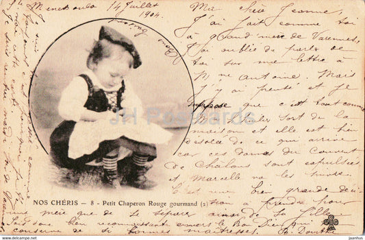 Nos Cheris - Petit Chaperon Rouge gourmand - children - 8 -  folk costumes - old postcard - 1904 - France - used - JH Postcards