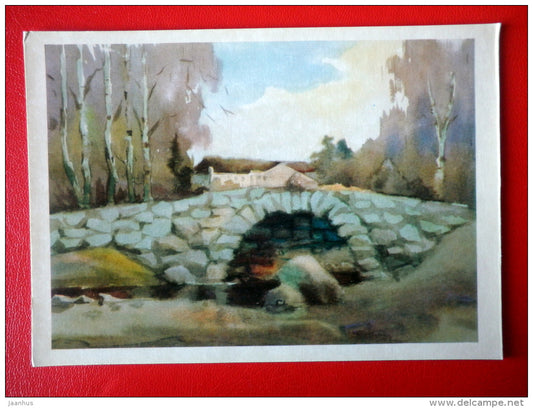 painting by R. Blagoveschensky . Arched Bridge in Gruziny - Pushkin Related Places - 1975 - Russia USSR - unused - JH Postcards