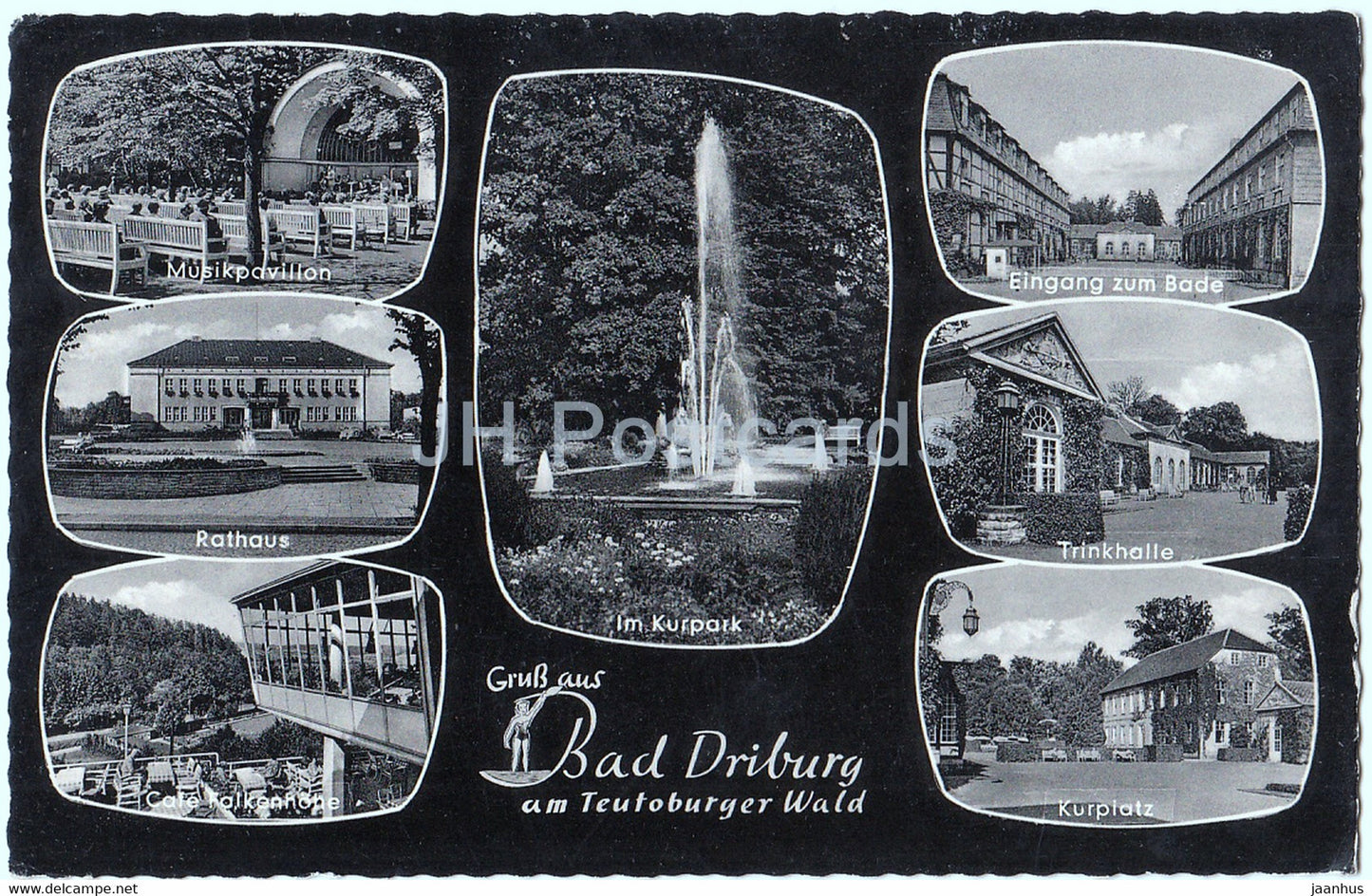 Gruss aus Bad Driburg am Teutoburger Wald - Musikpavillon - Rathaus - Trinkhalle - Kurplatz - 1961 - Germany - used - JH Postcards