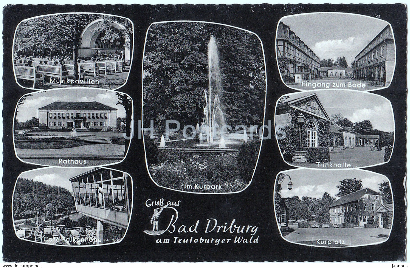 Gruss aus Bad Driburg am Teutoburger Wald - Musikpavillon - Rathaus - Trinkhalle - Kurplatz - 1961 - Germany - used - JH Postcards