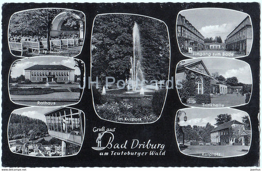 Gruss aus Bad Driburg am Teutoburger Wald - Musikpavillon - Rathaus - Trinkhalle - Kurplatz - 1961 - Germany - used - JH Postcards
