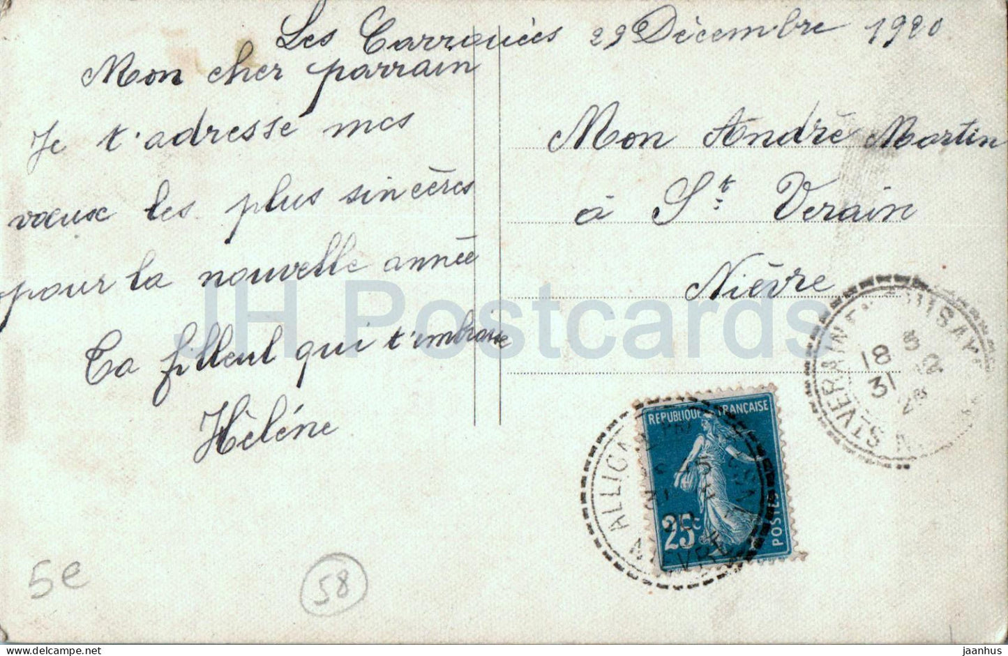 Carte de voeux du Nouvel An - Bonne Annee - L'Edelweiss Porte Bonheur - carte postale ancienne - 1920 - France - utilisé 