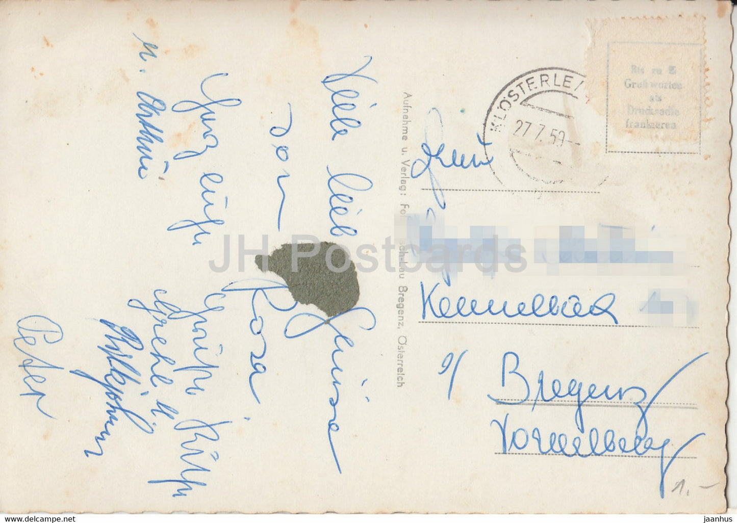 Schrocken i Bregenzerwald geg Kunzelspitze 2415 m - old postcard - 1959 - Austria - used