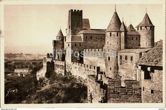 Carcassonne - La Cite - Le Chateau Comtal - La Douce France - castle - 22 - old postcard - 1935 - France - used - JH Postcards