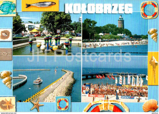 Kolobrzeg - beach - lighthouse - 5-2489 - multiview - Poland - used - JH Postcards