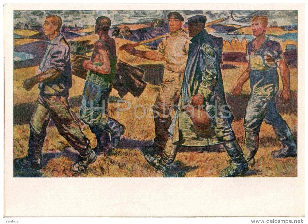 painting by E. Iltner - Owners of the land , 1960 - workers - latvian art - unused - JH Postcards
