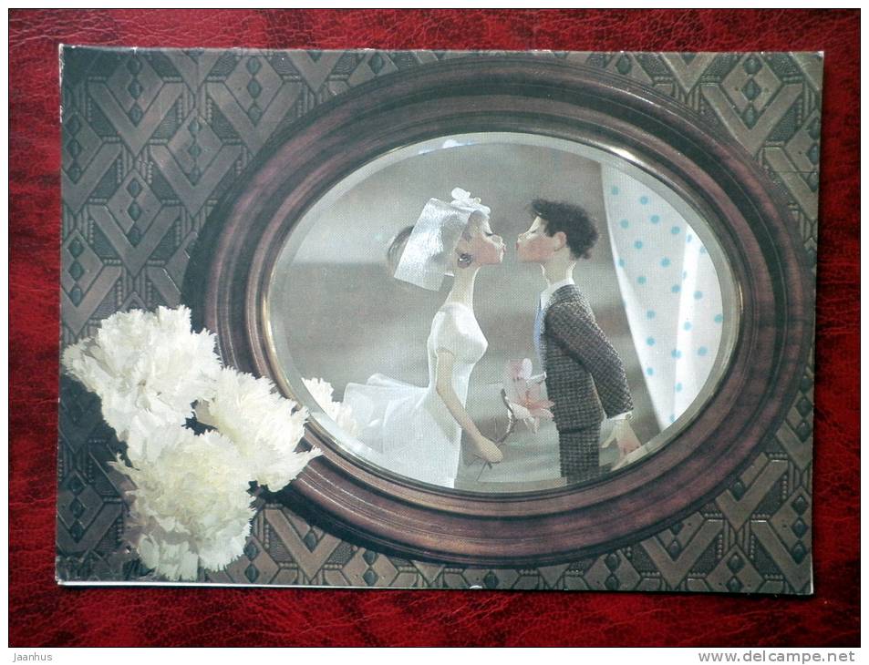 Wedding card - kiss - bride and groom - 1986 - Russia - USSR - unused - JH Postcards
