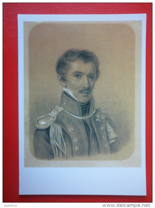 drawing by P. Sokolov , portrait of M. Lunin - Pushkin and his contemporaries - russian art - unused - JH Postcards