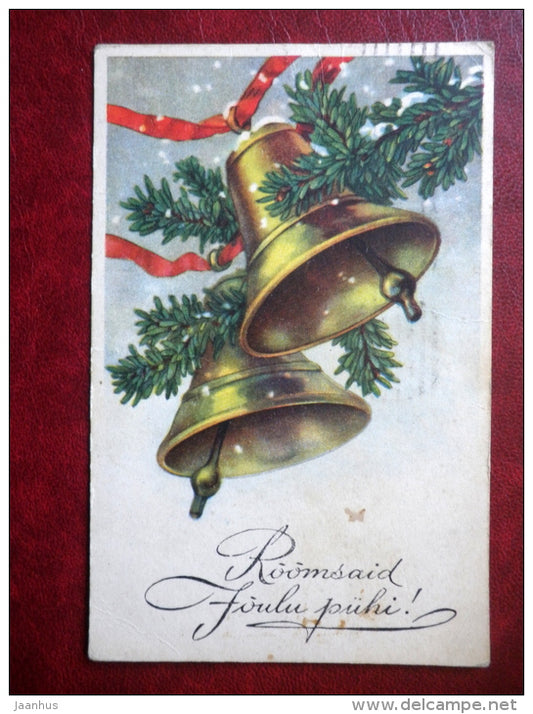 Christmas Greeting Card - christmas bells - WO 1126 - circulated in Estonia 1936 , Tallinn - used - JH Postcards