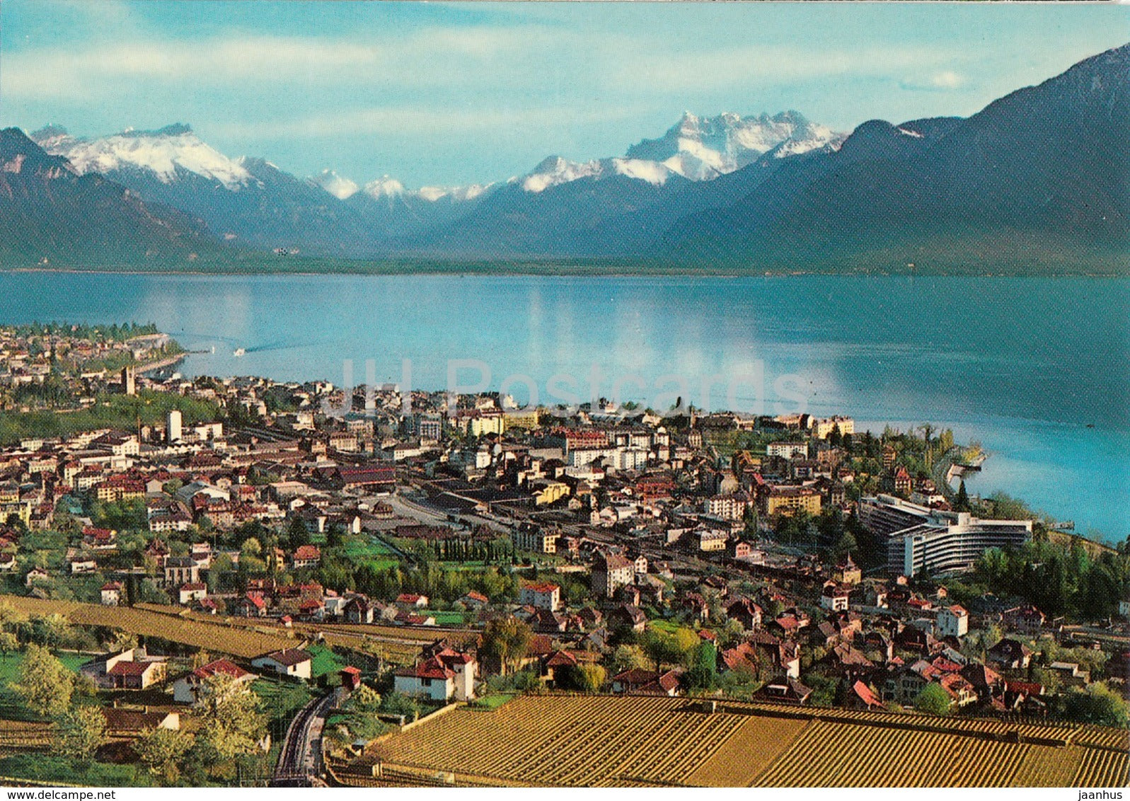 Vevey - La Tour de Peilz et Dents du Midi - Peilz Tower and Dents du Midi - panorama - 2463 - Switzerland - unused - JH Postcards