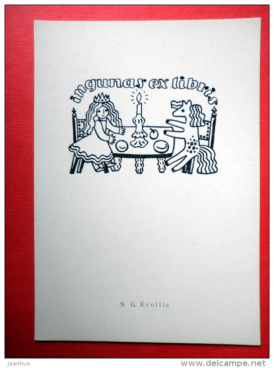 Ex Libris - Ingunas - illustration by G. Krollis - girl - horse - 1977 - Latvia USSR - unused - JH Postcards