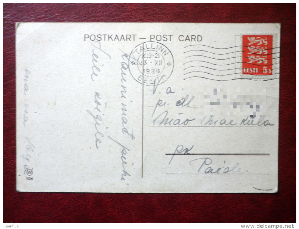 Christmas Greeting Card - christmas bells - WO 1126 - circulated in Estonia 1936 , Tallinn - used - JH Postcards