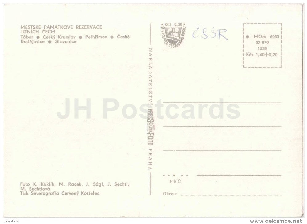 Southern Bohemia - Tabor - Cesky Krumlov - Pelhrimov - Ceske Budejovice - Slavonice - Czechoslovakia - Czech - unused - JH Postcards