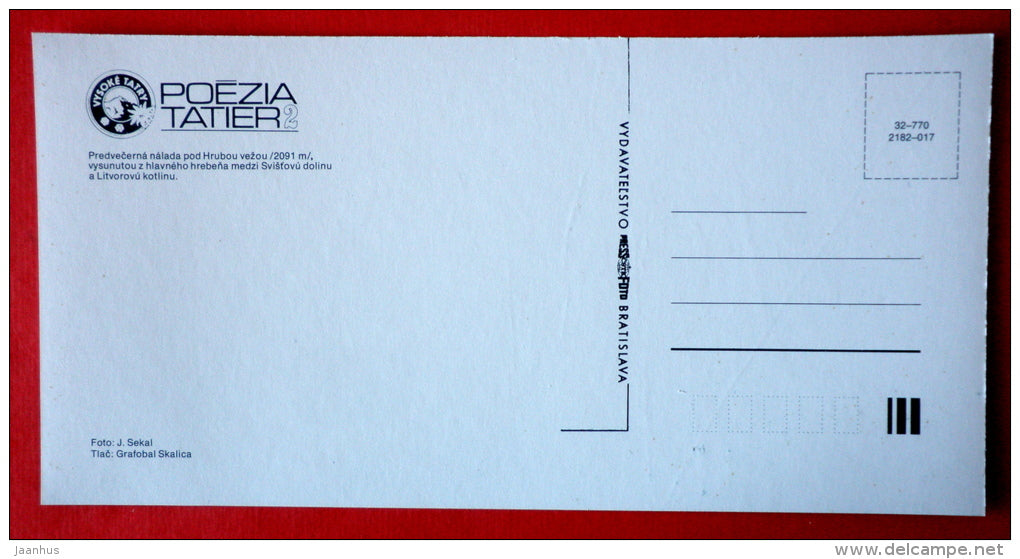 Hruba mountain 2091 m - Tatra Mountains - Tatra Poetry - Czech Republic - Czechoslovakia - unused - JH Postcards