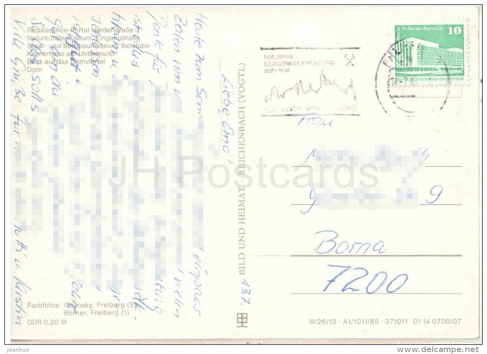 Freiberg - Renaissance-Portal Harderstrasse 3 - Naturkundenmuseum - Dom - Körnerhaus - Germany - 1986 gelaufen - JH Postcards