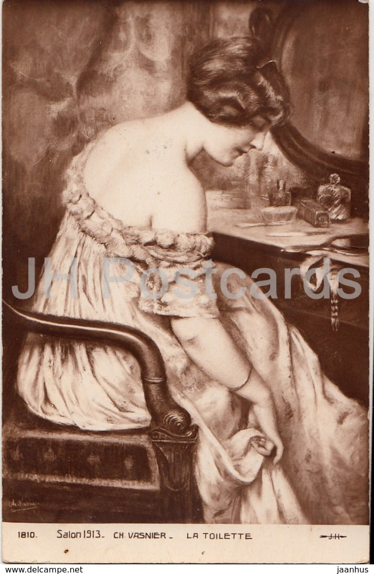 painting by Ch. Vasnier - La Toilette - Salon 1913 - 1810 - French art - Imperial Russia - unused - JH Postcards