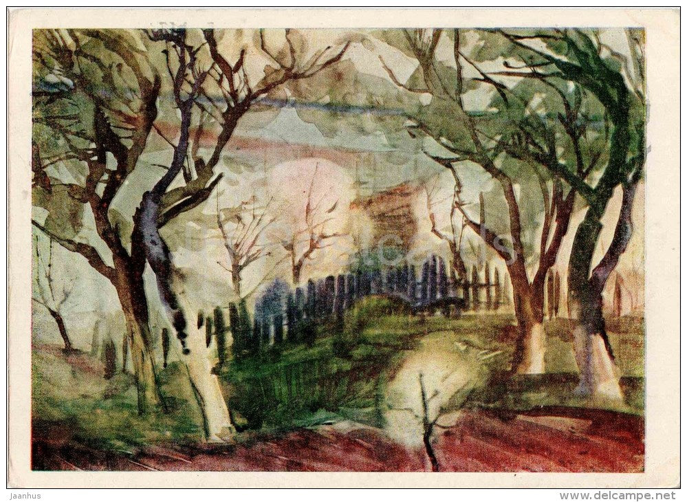 painting by I. Zvaguzis - The Spring , 1960 - fence - latvian art - unused - JH Postcards