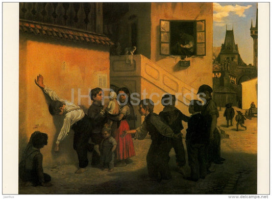 painting by Sobeslav Pinkas - Children Playing , 1854 - Czech art - large format card - Czech - unused - JH Postcards