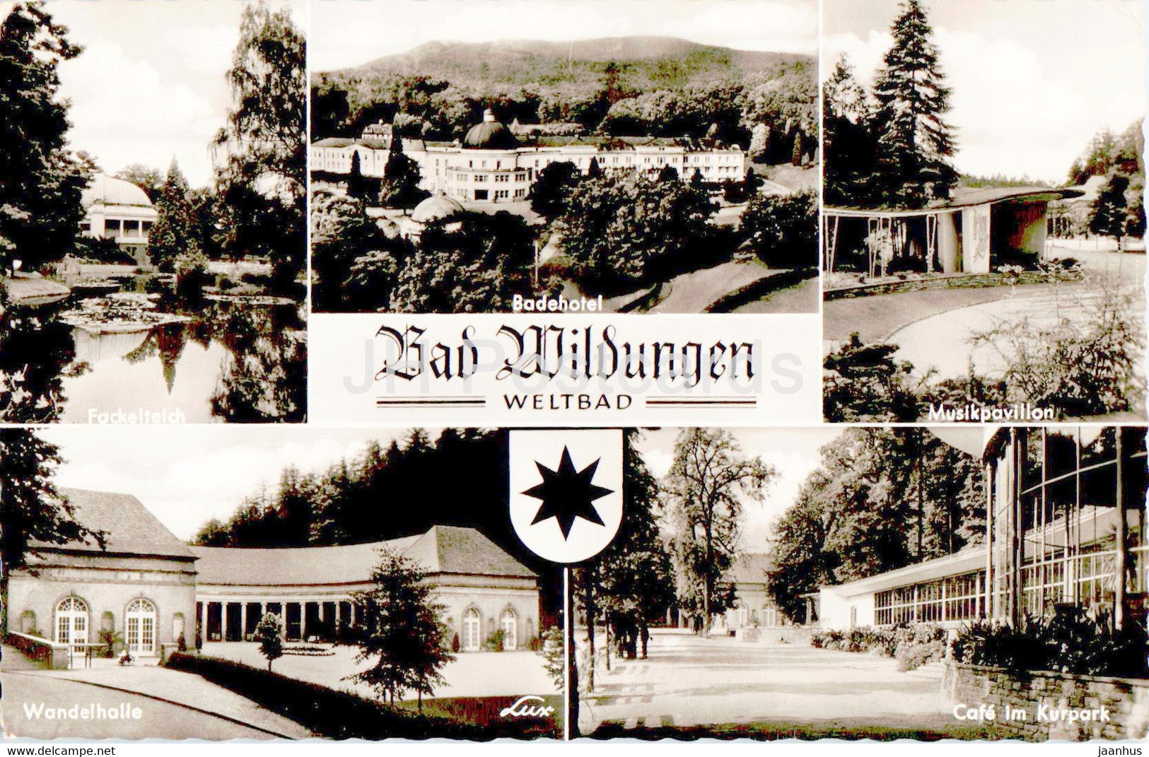 Bad Wildungen - Weltbad - Fackelteich - Badehotel - Musikpavillon - Wandelhalle - Cafe - 1964 - Germany - used - JH Postcards
