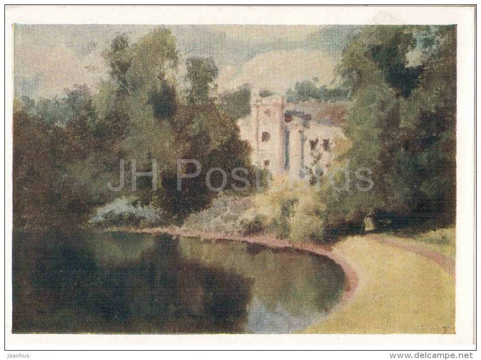 painting by V. Polenov - Pond in the Park . Olshanka , 1877 - manor - russian art  - unused - JH Postcards