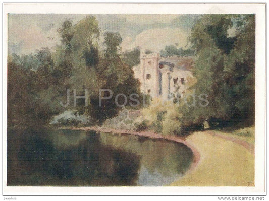 painting by V. Polenov - Pond in the Park . Olshanka , 1877 - manor - russian art  - unused - JH Postcards