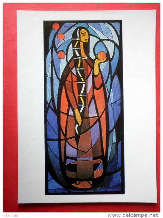 Spidola by N. Sondore - woman - Stained Glass - window - Latvia USSR - unused - JH Postcards