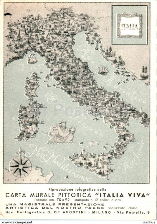 Carta Murale Pittorica Italia Viva - map - old postcard - 1955 - Italy - unused - JH Postcards