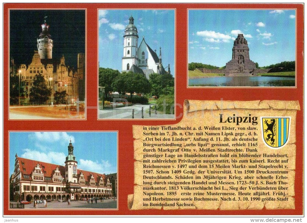 Messestadt Leipzig - Rathaus - Thomaskirche - town hall - church - Germany - 2003 gelaufen - JH Postcards