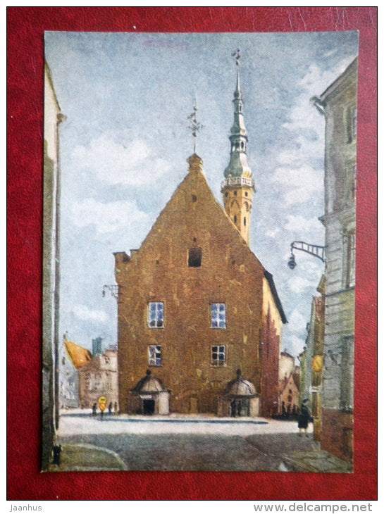 Painting by Karl Burman - Tallinn Old Town , Town Hall - estonian art - unused - JH Postcards