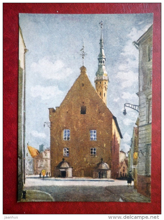 Painting by Karl Burman - Tallinn Old Town , Town Hall - estonian art - unused - JH Postcards
