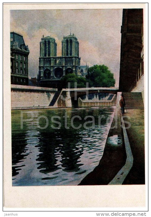 painting by A. Laktionov - Paris . Notre Dame - river - russian art - unused - JH Postcards