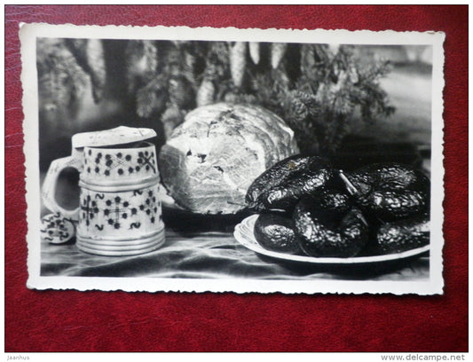 Christmas Greeting Card - beer mug - Black pudding - old postcard - circulated in 1936 - Estonia - used - JH Postcards