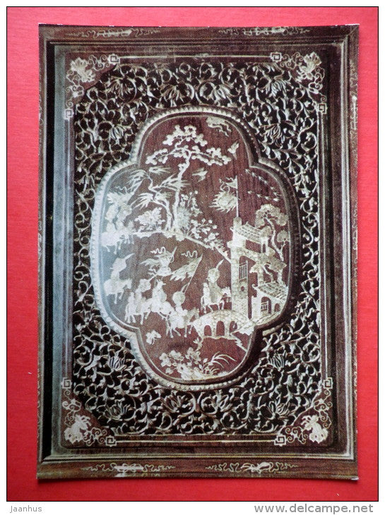 Door of Wooden Cabinet inlaid with Mother-of-Pearl - Carved Work - Vietnamese Art - unused - JH Postcards