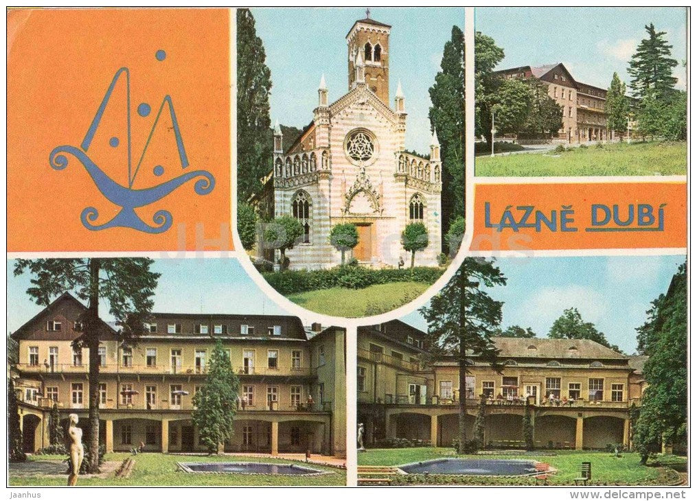 Lazne Dubi - spa - church - architecture - town views - Czechoslovakia - Czech - used 1975 - JH Postcards