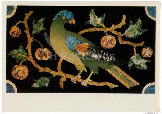 Plaque , Bird on a Bough - 1 - Florentine Mosaic - Italian art - 1974 - Russia USSR - unused - JH Postcards