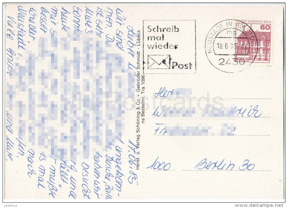 Grüss aus Ostseeheilbad Travemünde - strand - beach - Germany - 1985 gelaufen - JH Postcards