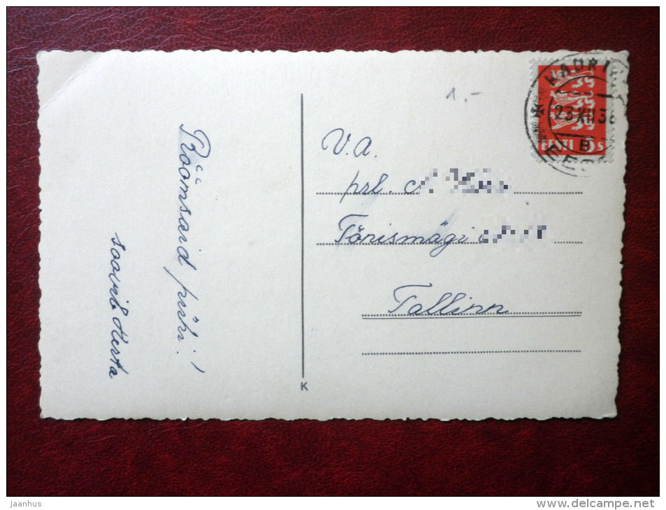 Christmas Greeting Card - beer mug - Black pudding - old postcard - circulated in 1936 - Estonia - used - JH Postcards