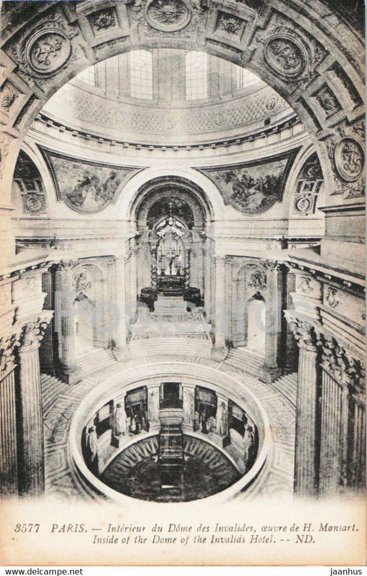 Paris - Interieur de Dome des Invalides - Inside the Dome of the Invalides Hotel - 3577 - old postcard - France - unused - JH Postcards