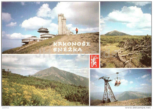 highest peak of the Giant Mountains - cable car - Krkonose - Snezka mountain - Czechoslovakia - Czech - unused - JH Postcards
