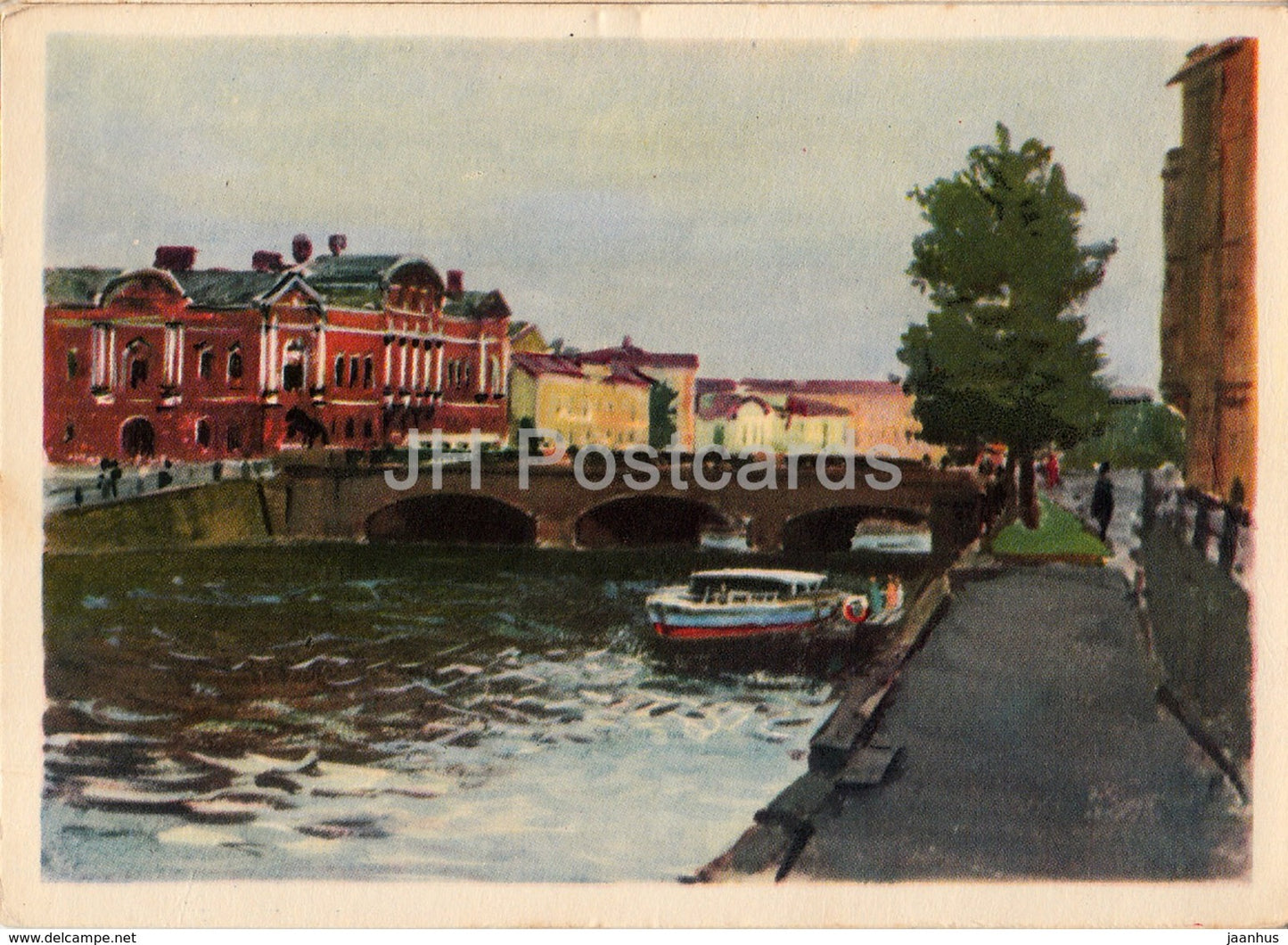 Leningrad - St. Petersburg - Fontanka at Anichkov Bridge - illustration by K. Dzhakov - 1961 - Russia USSR - unused - JH Postcards